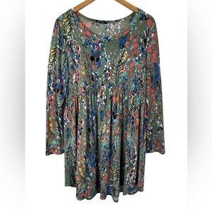 Jodifl Abstract Floral Long Sleeve Slinky Tunic Dress